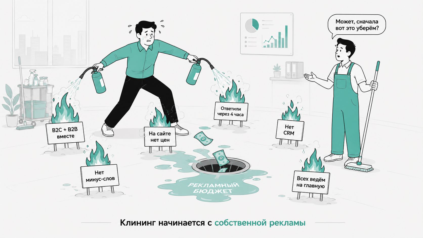 Ошибки при запуске рекламы клининга